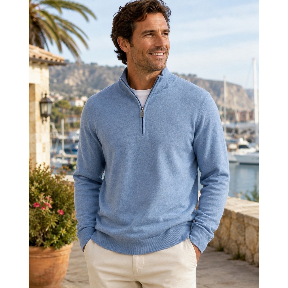 Faherty Reserve Sweater Men LT Large Tall Light Blue COOLMAX Cotton Quarter Zip